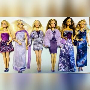 Lot of 6 Redressed Barbie Dolls in Purple